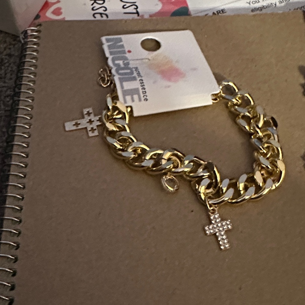 Gold Charm Bracelet with Cross  Charms